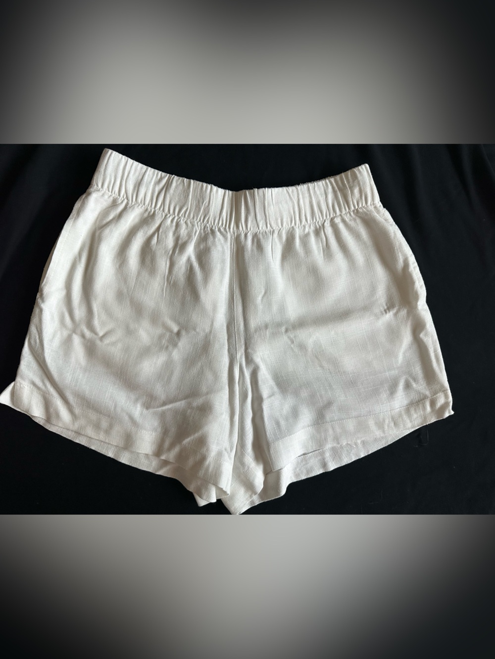 Etiquette Clothiers White Ivory High-Waist Elastic waist Linen Blend Shorts L